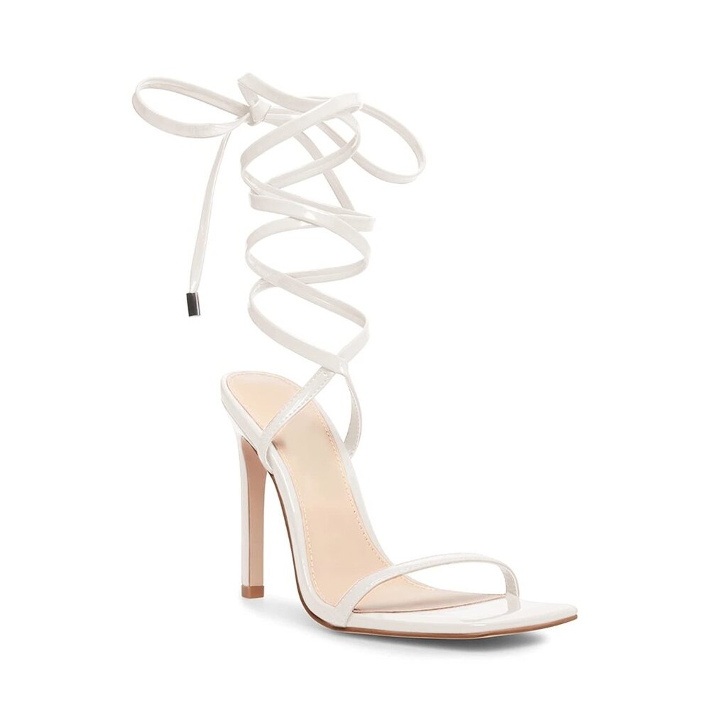 Ermonn Womens Strappy Lace Up Square Open Toe Stiletto Heeled Sandals